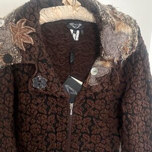 Angel Brown Teddy Jacket with Floral Accents